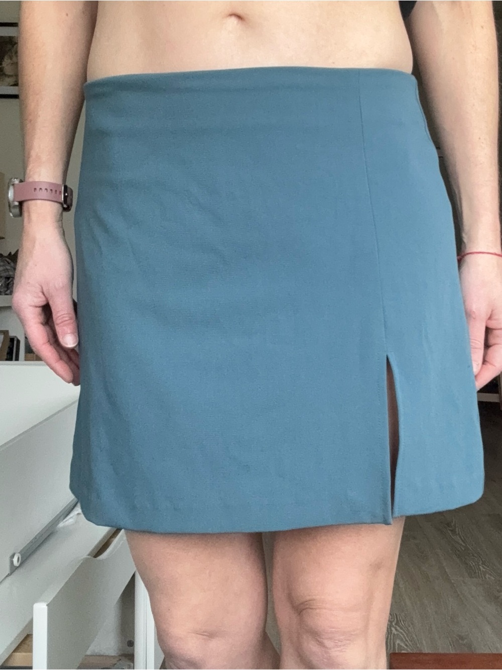 Aritzia Sunday Best Slit Mini Skirt Slate Blue Teal Size 10 High Rise